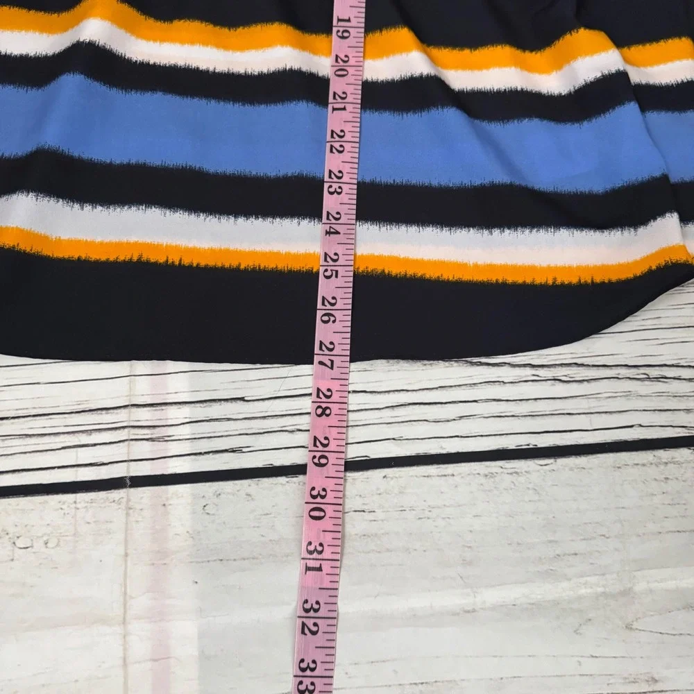 Michael Kors Womens Blue Orange Striped V-Neck Kaftan Empire Waist Top‎ Large